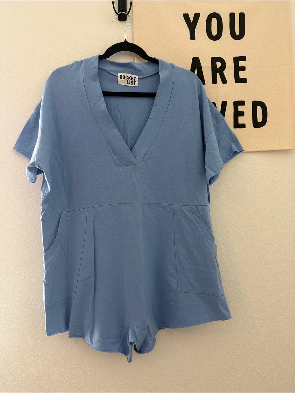 BUCKETLIST Women's Sky Blue V-Neck Short Romper